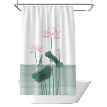 Lotus Shower Curtain – Waterproof & Mildew Resistant Polyester Fabric 180×180cm Oriental Elegant Style Bathroom Divider
