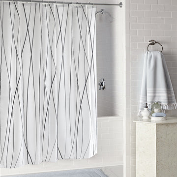 Modern Black & White Line Shower Curtain – Waterproof & Mildew Resistant Fabric, Heavy-Duty Polyester Bathroom Divider (180×180cm / 71×71in)