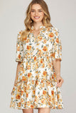 Load image into Gallery viewer, Cream Floral Print Tiered w/ Side Pocket Woven Mini Dress | Playful Feminine Short Dress | Versatile Warm Day &amp; Casual Silhouette