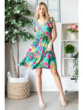 Load image into Gallery viewer, Mint Floral Print V-Neck Butterfly Short Sleeves Mini Dress | Breezy Summer Floral Dress | Playful Twirl Silhouette