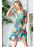 Load image into Gallery viewer, Mint Floral Print V-Neck Butterfly Short Sleeves Mini Dress | Breezy Summer Floral Dress | Playful Twirl Silhouette