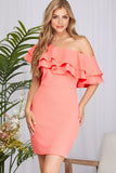 Load image into Gallery viewer, Coral Pink Ruffled One Shoulder Heavy Knit Bodycon Mini Dress | Bold Party Bodycon Dress | Confident Night-Out Silhouette