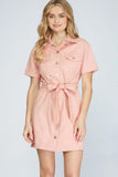 Load image into Gallery viewer, Pink Stretched Twill Button Down Dress | Tailored Versatile Dress | Chic Casual &amp; Formal Silhouette
