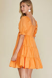 Load image into Gallery viewer, Orange Puff Sleeve Sweetheart Neck Tiered Cotton Mini Dress | Flowy A-Line Summer Dress