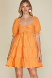 Load image into Gallery viewer, Orange Puff Sleeve Sweetheart Neck Tiered Cotton Mini Dress | Flowy A-Line Summer Dress
