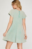 Load image into Gallery viewer, Seafoam Short Sleeves Wash Woven Mini Dress | Breezy Summer Short Dress | Effortless Casual Silhouette