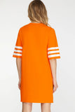 Load image into Gallery viewer, Orange Knit Dress with Sequin Football Patch | Sporty Fun Short Dress | Versatile Casual &amp; Game Day Silhouette