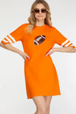 Load image into Gallery viewer, Orange Knit Dress with Sequin Football Patch | Sporty Fun Short Dress | Versatile Casual &amp; Game Day Silhouette