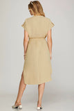 Load image into Gallery viewer, Taupe Drop Short Sleeve Woven Dress | Relaxed Elegant Woven Dress | Versatile Casual &amp; Dressy Silhouette
