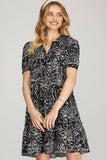 Load image into Gallery viewer, Black Short Sleeve Tiered Floral Print Woven Dress | Feminine Casual Short Dress | Versatile Warm Day &amp; Outing Silhouette