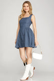 Load image into Gallery viewer, Blue Sleeveless Star Printed Chambray Woven Mini Dress | Playful Whimsical Short Dress | Versatile Warm Day &amp; Casual Silhouette