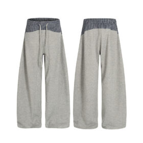 Men's Casual Long Pants - Sports Style Plus Size with Elastic Waistband and Plaid Patch