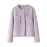 Women’s Pearl-Embellished Wool Coat - Lace Edge Design Fashion Outerwear