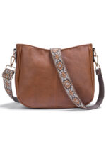 Women’s Vintage Leather Crossbody Bag - Elegant Embroidered Strap Shoulder Bag