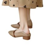 Women’s Pointed Toe Leather Block Heel Flats - Classic Color Block Design - Image 6