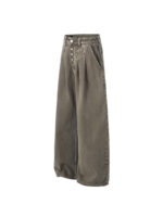 Men's High-Waisted Loose Denim Pants - Vintage Style with Large Button Design - Image 4