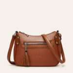 Women’s Simple Leather Crossbody Bag - Fashionable Tassel Decorated Bag
