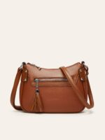 Women’s Simple Leather Crossbody Bag - Fashionable Tassel Decorated Bag