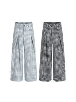 Men's Plaid Loose Long Pants - Double Button Design Casual Pants