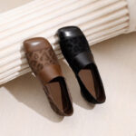 Women’s Leopard Print Colorblock Flats - Stylish Black and Brown Design - Image 2