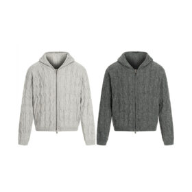 Men's Zip-Up Thick Knit Hoodie Jacket - Cable Knit Warm Style