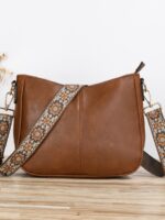 Women’s Vintage Leather Crossbody Bag - Elegant Embroidered Strap Shoulder Bag - Image 3