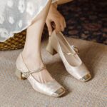 Women’s Decorative Pearl High Heels - Exquisite Pearl Strap Design Block Heel Shoes - Image 2