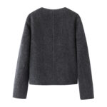 Women's Jewel-Embellished High-Collar Wool Coat - Elegant and Simple Design - Image 5