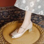 Women’s Decorative Pearl High Heels - Exquisite Pearl Strap Design Block Heel Shoes - Image 3