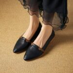 Women’s Pointed Toe Leather Block Heel Flats - Classic Color Block Design