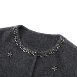 Women's Jewel-Embellished High-Collar Wool Coat - Elegant and Simple Design - Image 3