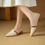 Women’s Pointed Toe Leather Block Heel Flats - Classic Color Block Design - Image 4
