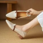 Women’s Pointed Toe Leather Block Heel Flats - Classic Color Block Design - Image 3